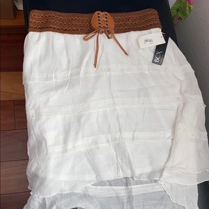 White low high skirt with built in belt